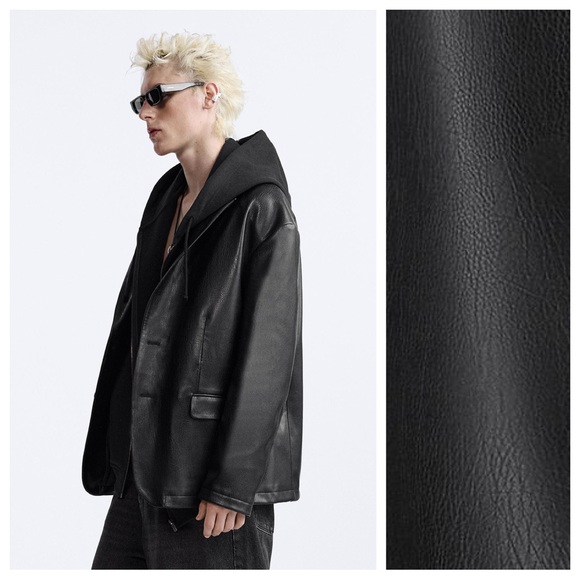 NWT. Zara Man Limited Edition Black Faux Leather Oversized Blazer. Size S. - Picture 3 of 9